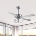 52 Inch Silver Ceiling Fans with Lights and Remote, Creative Modern Ceiling Fan for Bedroom Living Room with 3CCT, 6 Speeds, Timer, Dual-Sided Reversible 5 Blades Indoor Outdoor Chandelier Fan