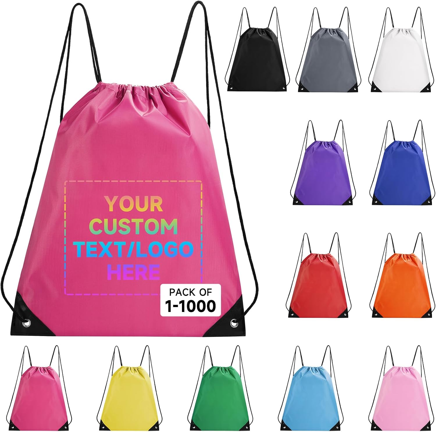 Custom Drawstring Bags With Logo, 80 PCS Personalized Text Drawstring Backpack Bulk, Easy-to-Carry String Bag Great for Gym, Travelling and for Everyday Use (Rose)