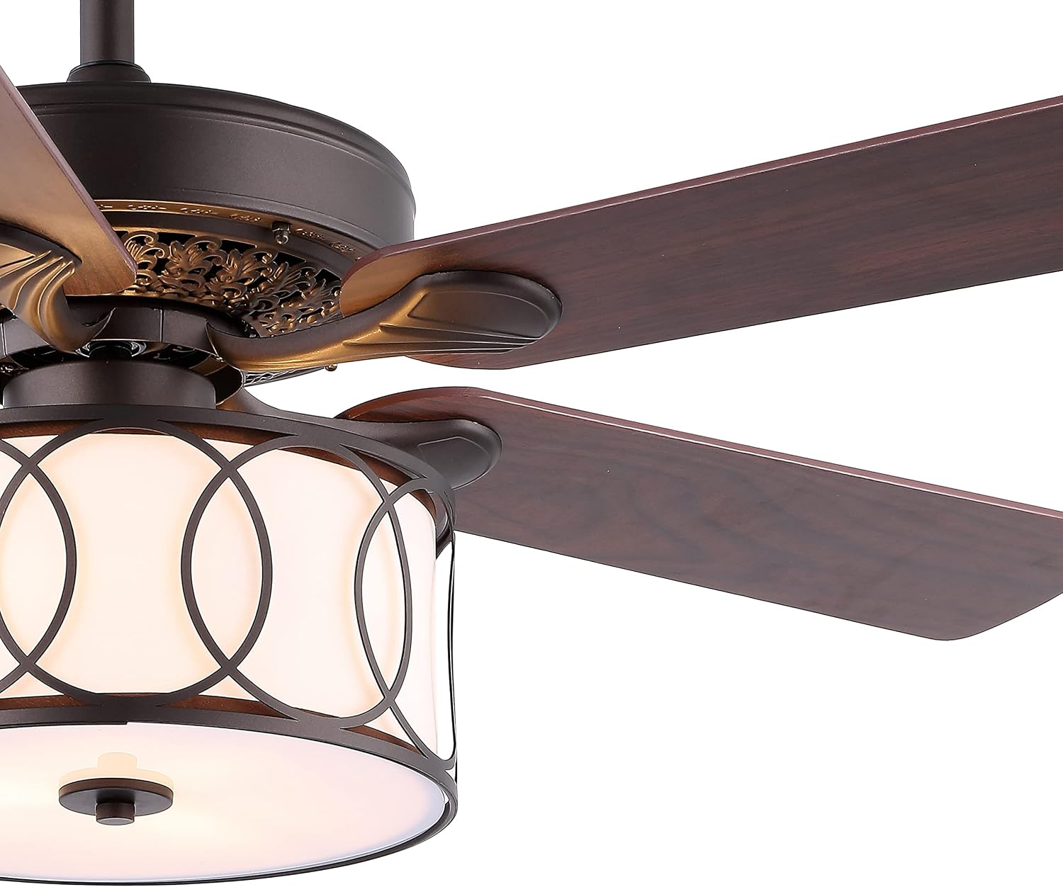 JONATHAN Y 52' Oil Rubbed Bronze/White Modern Glam LED Ceiling Fan with Remote, 3-Light Indoor Fan with 5 Reversible Blades, White Fabric Drum Shade for Living Room, Bedroom, ETL Listed (JYL9607B)