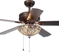 Gliska 52-Inch 5-Blade Rustic Bronze Lighted Ceiling Fans w Crystal Shade