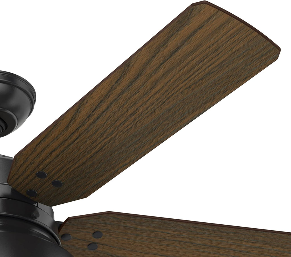 Hunter 52 inch Outdoor or Indoor Ceiling Fan with LED Light - Black Rustic Ceiling Fan with Pull Chain, For Bedroom, Living Room, or Patio, Standard Mount, No Remote - Mill Valley 59307, Matte Black