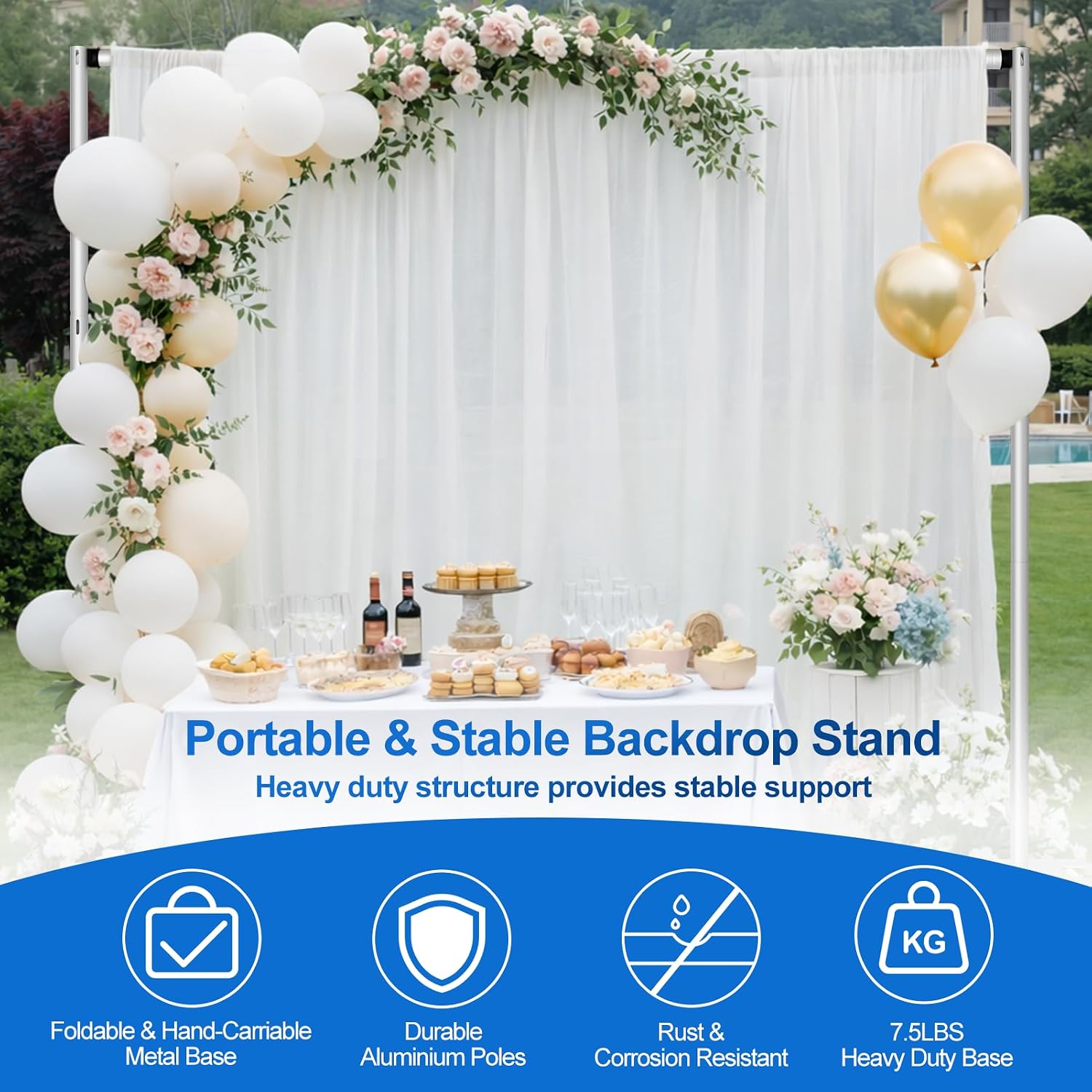 EMART 8.5 * 10ft Pipe and Drape Backdrop Stand KIt, Adjustable Heavy Duty Photo Background Stand Back Drop for Birthday Party Wedding Christmas Decorations