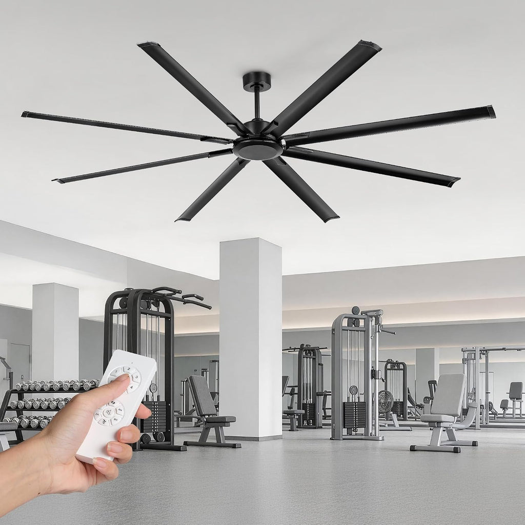 96 Inch Industrial Ceiling Fan Without Light, Matte Black Outdoor Model for Covered Areas, 8 Aluminum Blades, Powerful Airflow, Modern No-Light Design, CF04NBK-96