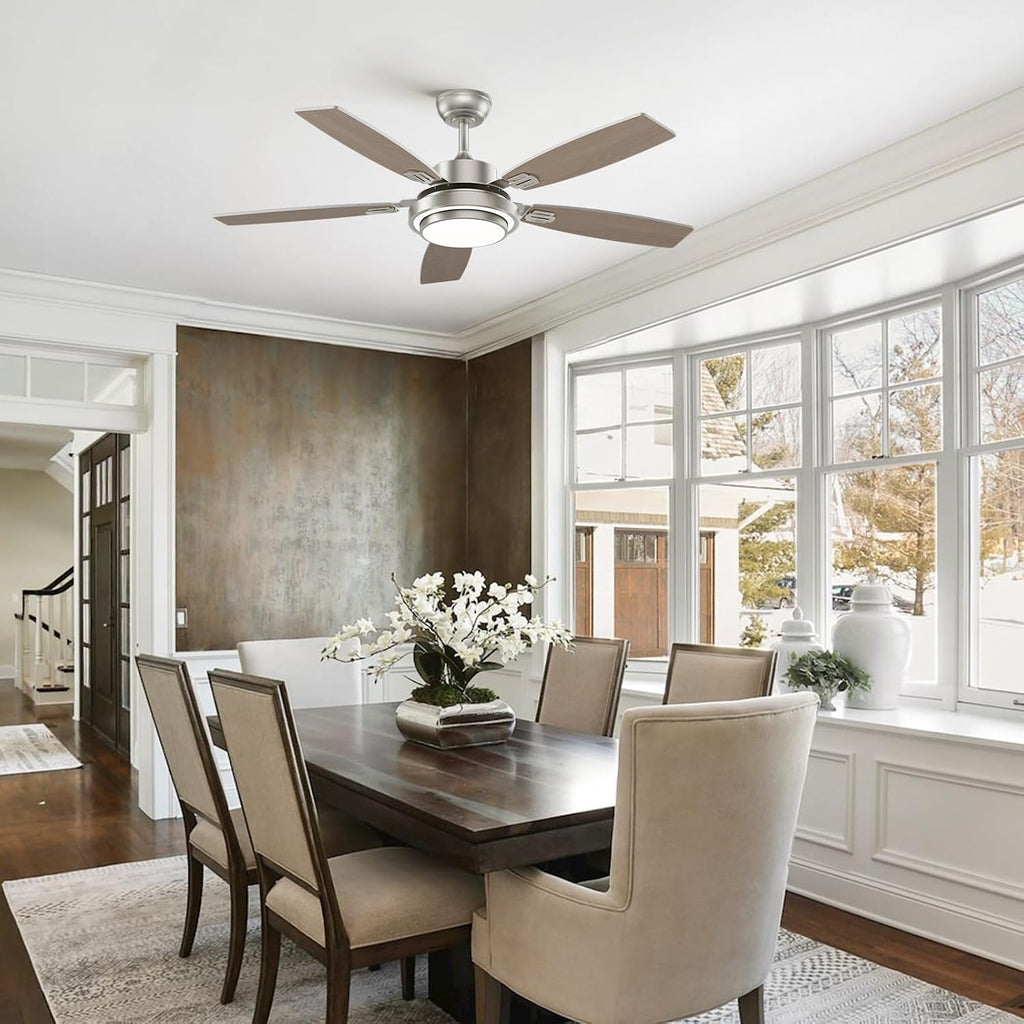 52 Inch Nickel Ceiling Fans with Lights and Remote Control for Bedroom, Modern Ceiling Fan with Quiet Reversible DC Motor, 3CCT, Dimmable, LED for Living Room, Patio, Indoor and Outdoor
