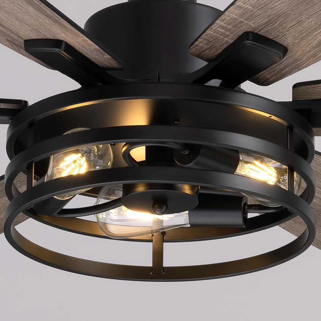 Farmhouse 60 Inch Ceiling Fan with Remote and App Control, Quiet 6-Speed Reversible DC Motor, Black Cage Design for Bedroom, Living Room, Covered Patio