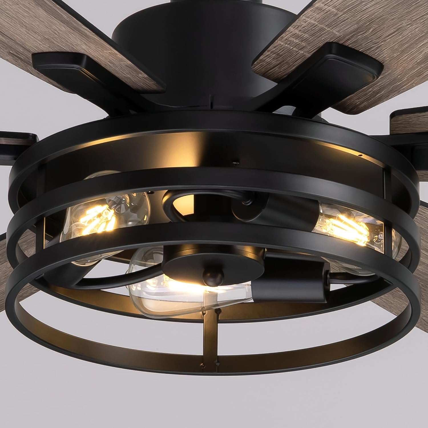 Farmhouse 60 Inch Ceiling Fan with Remote and App Control, Quiet 6-Speed Reversible DC Motor, Black Cage Design for Bedroom, Living Room, Covered Patio