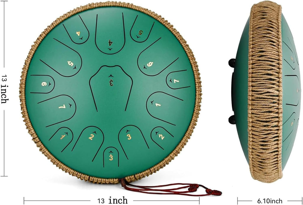 Steel Tongue Drum -13 Inch 15 Notes Steel Handpan Drum Instrument, F Major Hand Pan Percussion Instruments For Adults, Rubber Xylophone Mallet Percussion With Wood Handle(A)