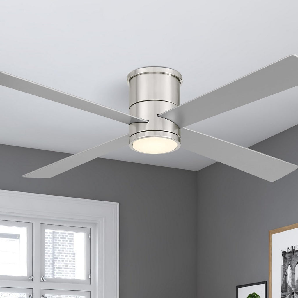 MINKA-AIRE F797L-BN/SL Falco 54' 4-Blade LED Flush Mount Ceiling Fan - Brushed Nickel and Silver Finish Blades with Etched Lens
