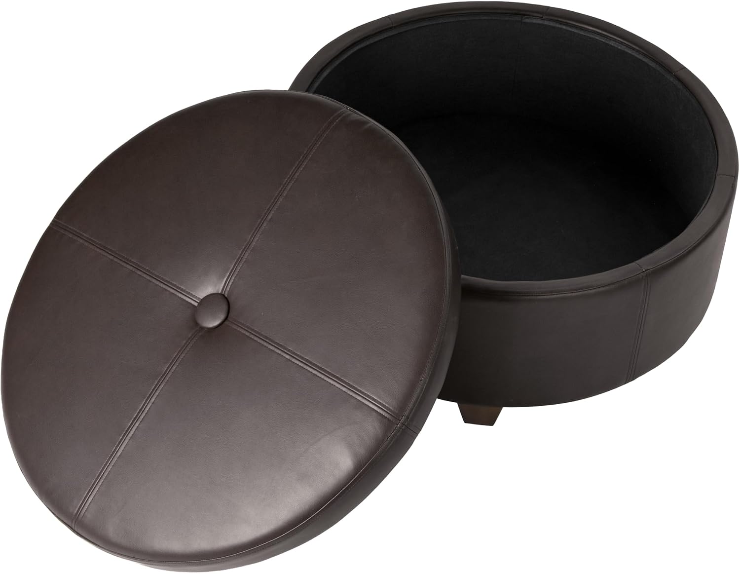 HomePop 32' Large Tufted Round Storage Ottoman - Vintage Brown Faux Leather