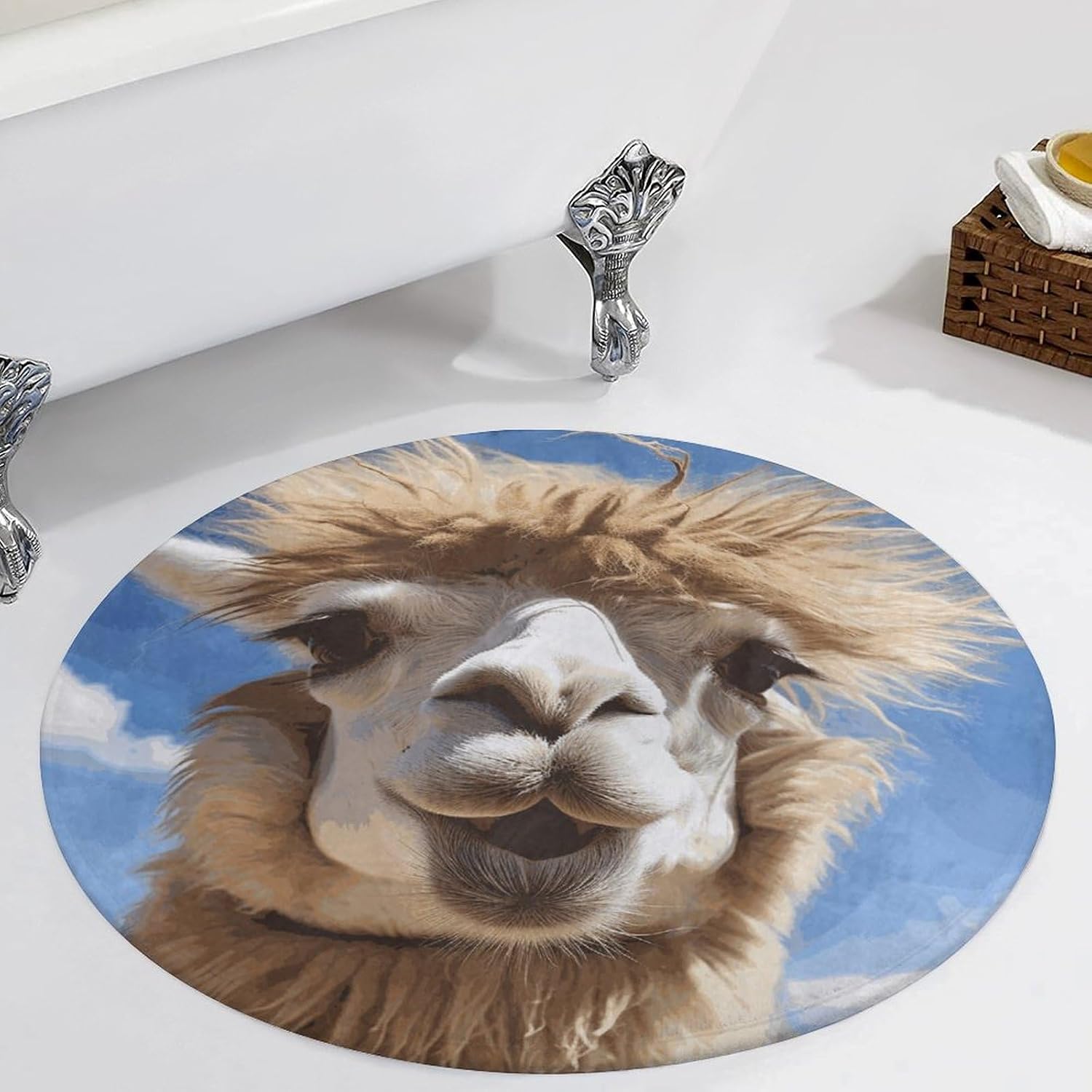 Funny Alpaca Llama Coral Velvet Round Floor Mat Non-Slip Bath Rug Floor Covering for Bathroom Vanity Guest Suite & Vacation Home
