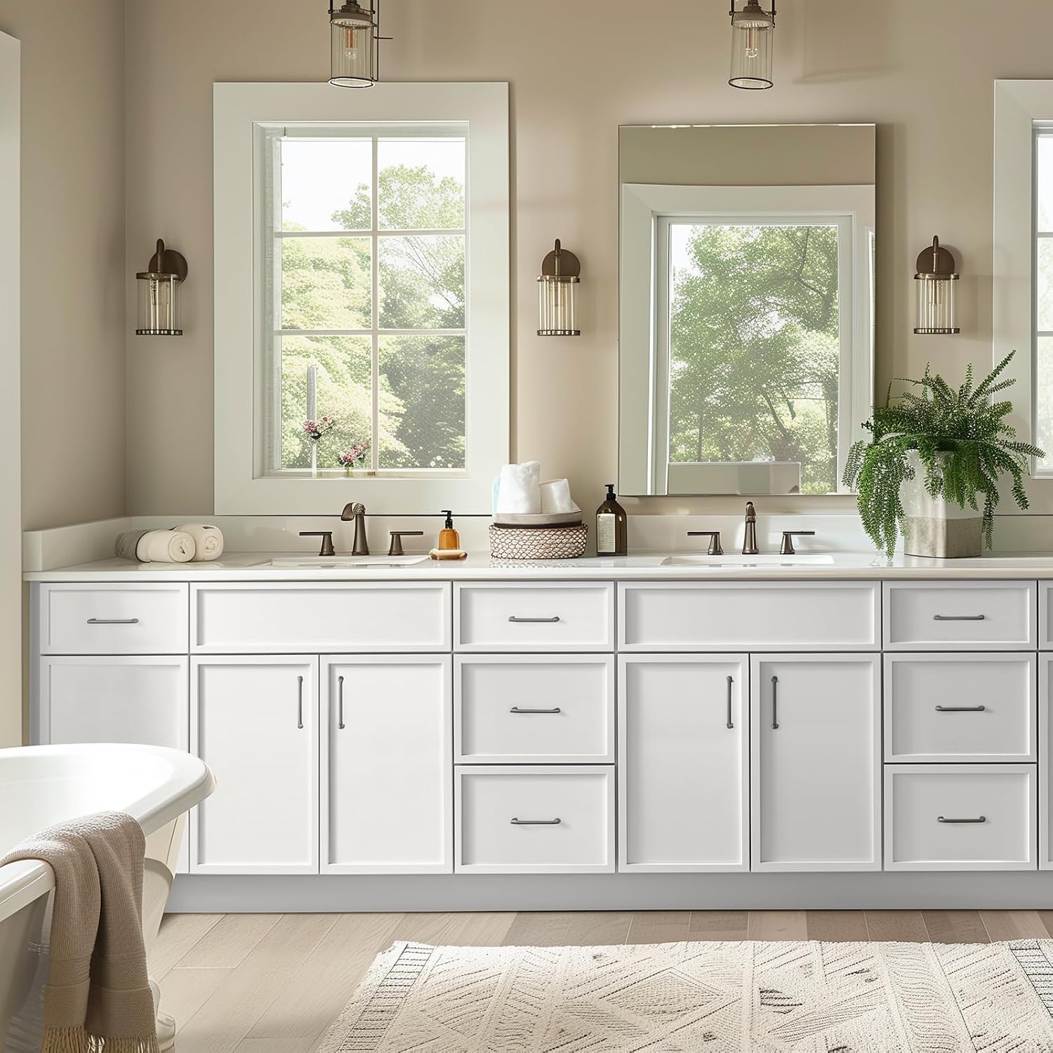 Solid Wood RTA 42' Bathroom Vanity Single-Sink Drawer Base Cabinet Sink Storage Cabinet with Soft-Close 2 Doors and 3 Right Drawers (NT-Origami White, 42' W × 21' D × 34-1/2'H)