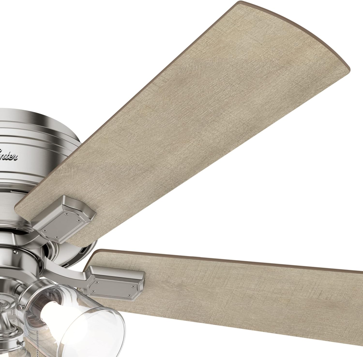 Hunter 52 inch Indoor Ceiling Fan with LED Lights and Pull Chain - Low Profile Flush Mount Ceiling Fan, 5 Blades, For Bedroom, Living Room, or Kitchen, Quiet - Crestfield 54209, Brushed Nickel