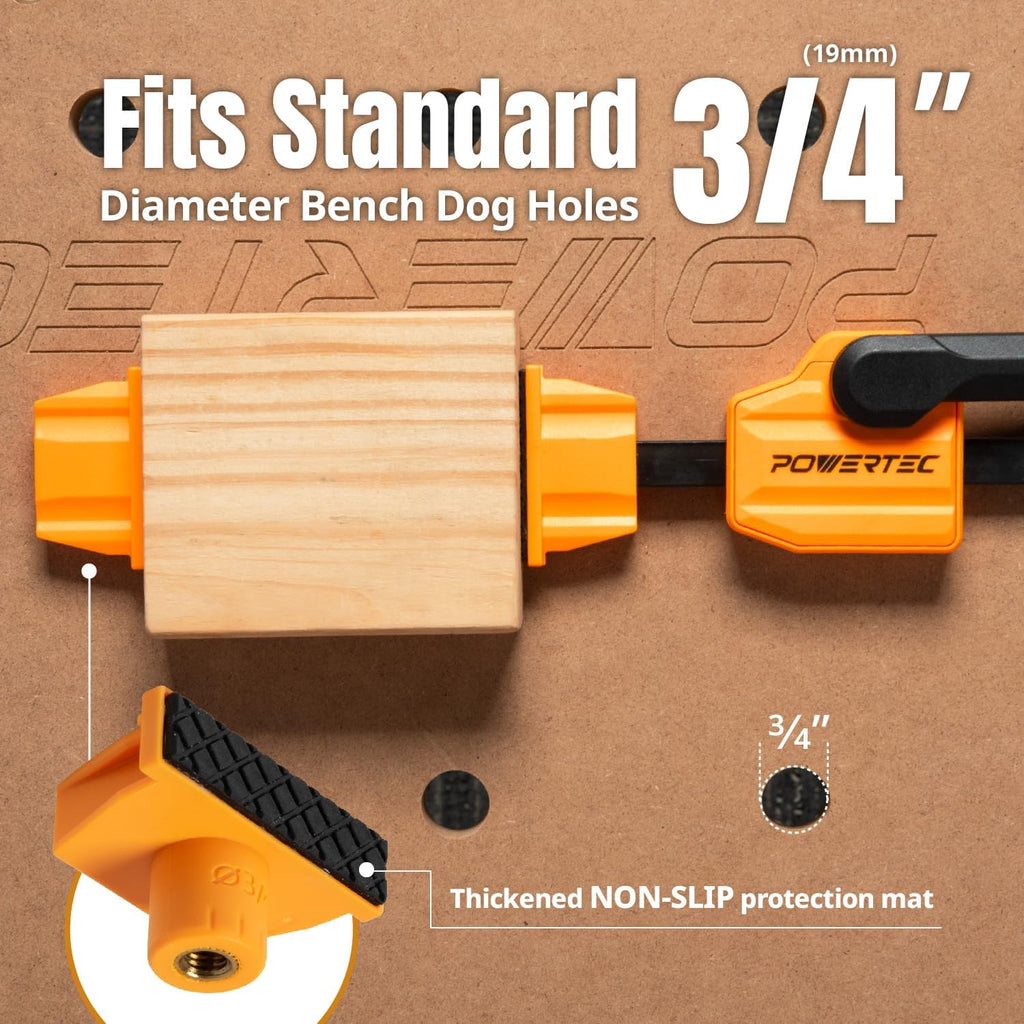 POWERTEC 72303 Arachni Flex 24' x 48' Foldable Workbench Tabletop w/2PCs Bench Dog Clamps for 3/4' Dog Holes- Portable Work Surface w/Pre-drilled Dog Holes & Quick-Insert Locks for Workstand