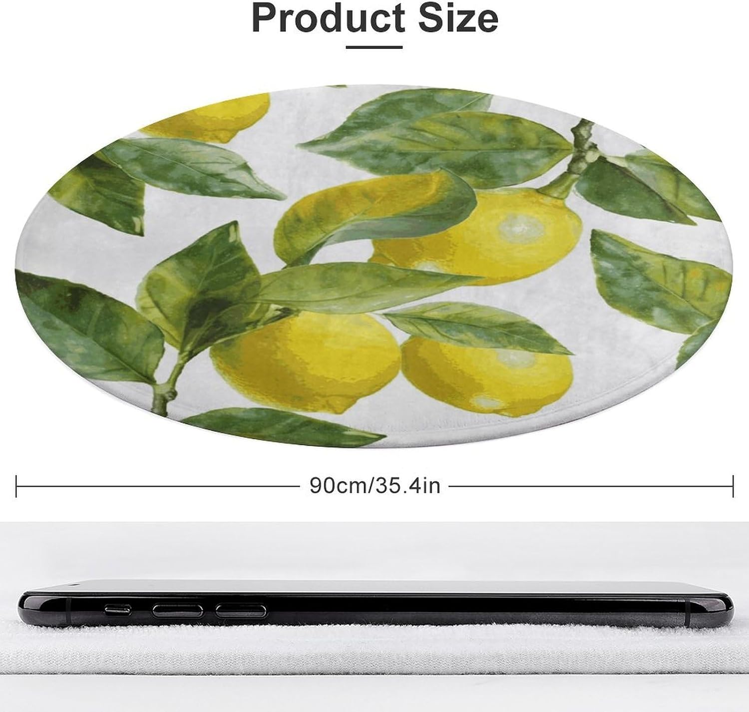 Lemon Branch Leaves Coral Velvet Round Floor Mat Non-Slip Bath Rug Floor Covering for Bathroom Vanity Guest Suite & Vacation Home
