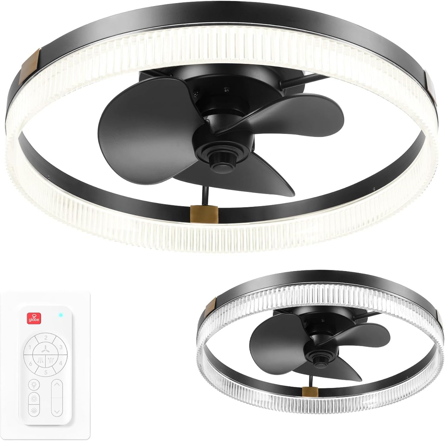 Globe Electric 37000113 20' Ceiling Fan with LED Light, Remote Control, WhisperQuiet DC Motor, 6 Speeds, Matte Black