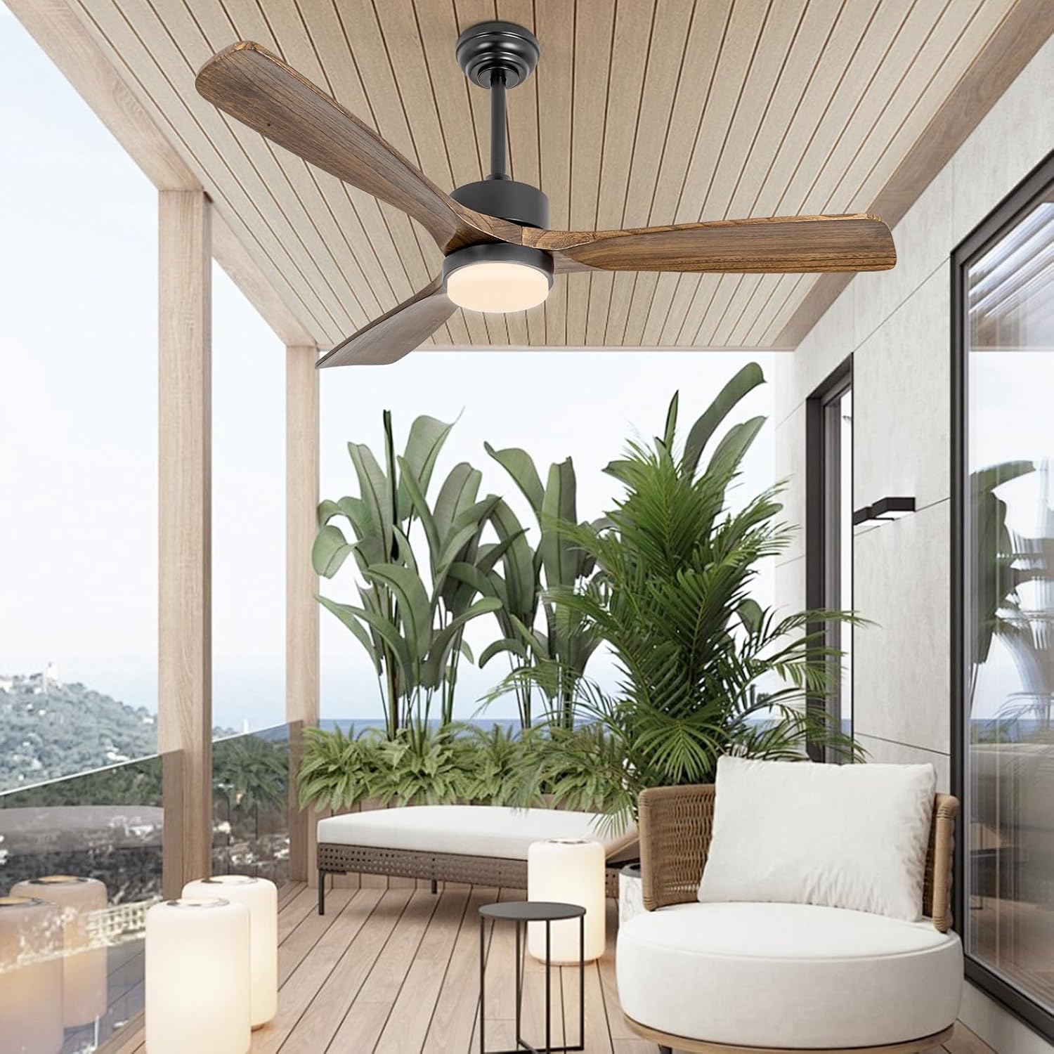 52' Ceiling Fans with Lights and Remote Control, Indoor Outdoor Ceiling Fans Farmhouse, Timing 6 Speeds 3 Color Light with Memory Lighting Function