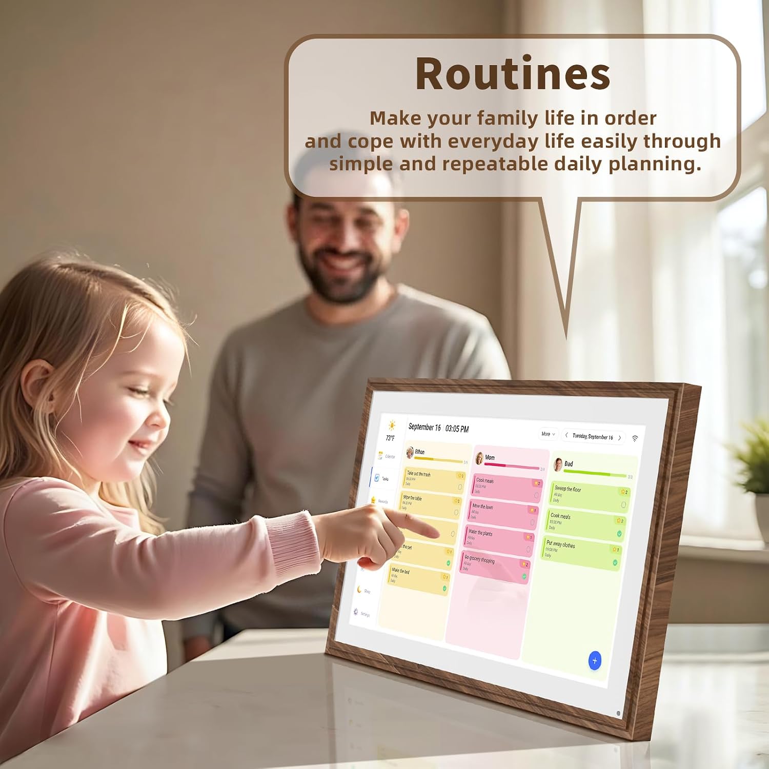 21.5 Inch Digital Calendar Chore Chart with Touchscreen - Full HD Interactive Display, Wall & Desk Mountable Family Planner, to-Do List & Meal Planner, Digital Picture Frame Gifts for Women Mom