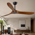 60 Inch Wood Ceiling Fan No Light, Indoor Outdoor Ceiling Fan without Lights with Remote, 3-Blade Reversible DC Motor Fan for Covered Patio Porch Bedroom Living Room, Walnut