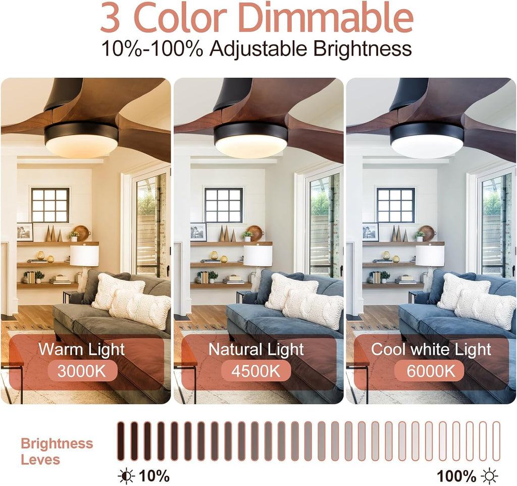 52' Smart Ceiling Fans with Lights and Remote, Compatible with Voice WIFI Alexa App Control,Solid Wood Blades,Reversible,6 Speed,Dimmable,Indoor/Outdoor Ceiling Fans for Living Room,Bedroom,Patio