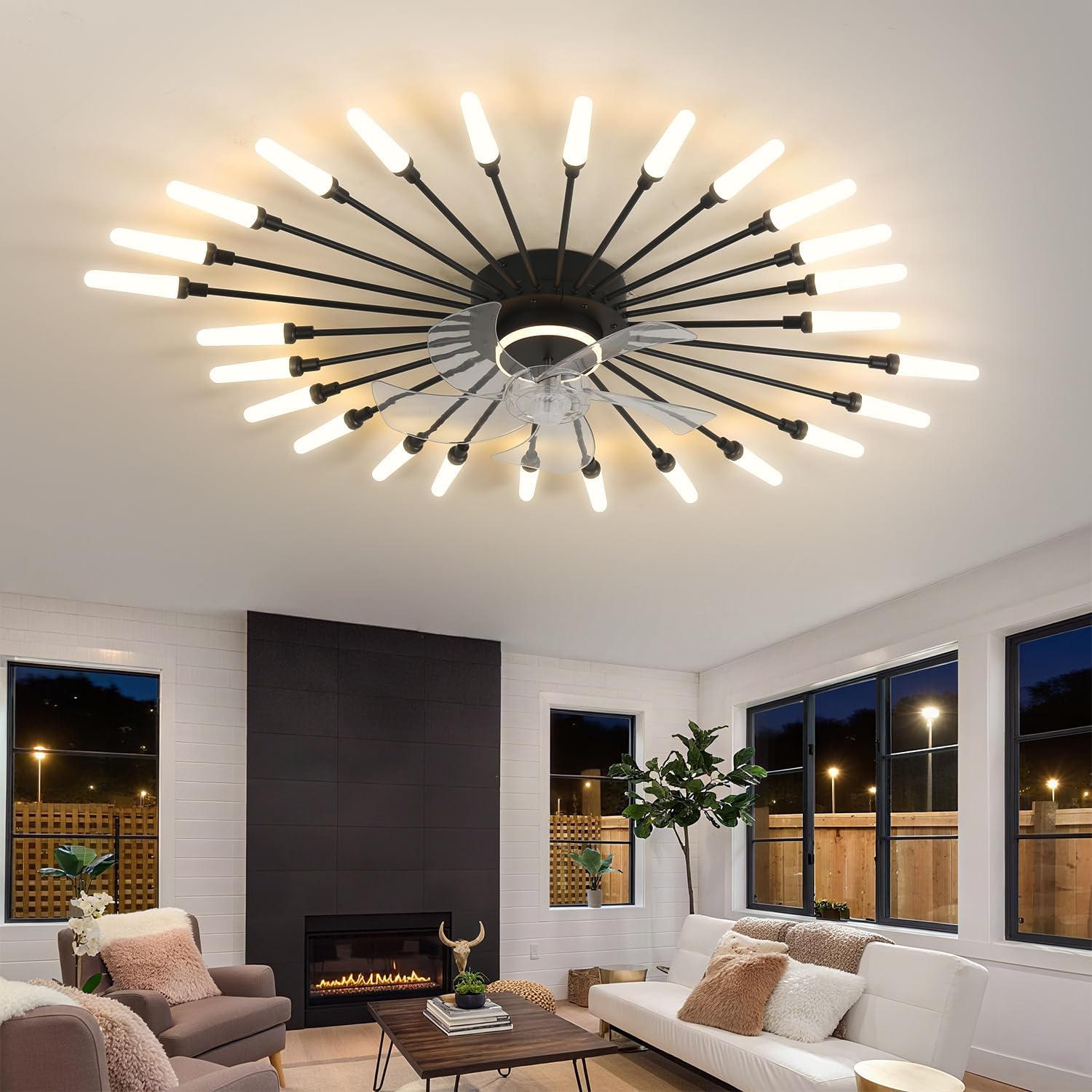 39' Modern Ceiling Fan with Lights,3-Color Dimmable LED, Low Profile Ceiling Fans with 6-Speed Quiet Motor,Flush Mount Ceiling Fan and Remote Control for Living Room,Dining Room,Bedroom
