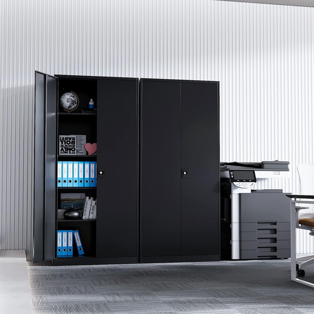 PEUKC Metal Garage Storage Cabinet, 71' Tool Cabinet with 4 Adjustable Shelves, Metal File Cabinets with Lockable Doors for Garage, Home Office, Gym, School, Utility Room (Black, Assemble Required)