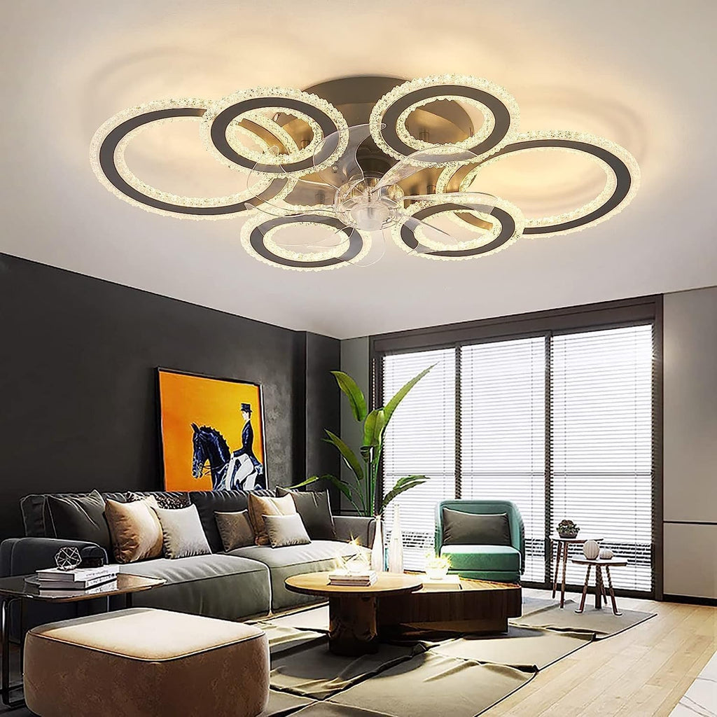76CM Smart Ceiling Light with Fan DC Motor 6 Gear Reversible Bedroom Ceiling Fan with Lighting LED Dimmable Quiet Modern Living Room Lamp with Fan (Color : Black)