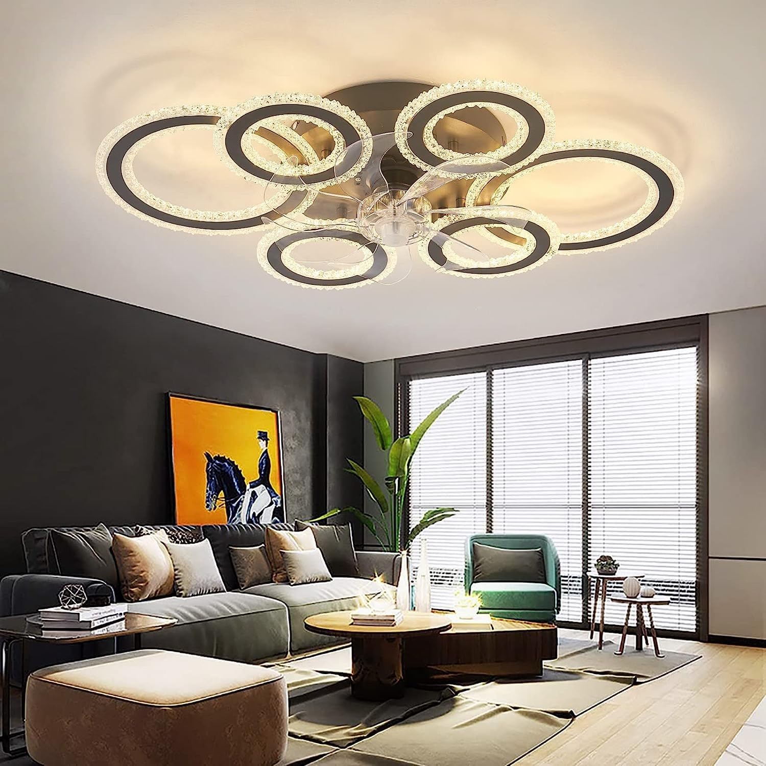 76CM Smart Ceiling Light with Fan DC Motor 6 Gear Reversible Bedroom Ceiling Fan with Lighting LED Dimmable Quiet Modern Living Room Lamp with Fan (Color : Black)