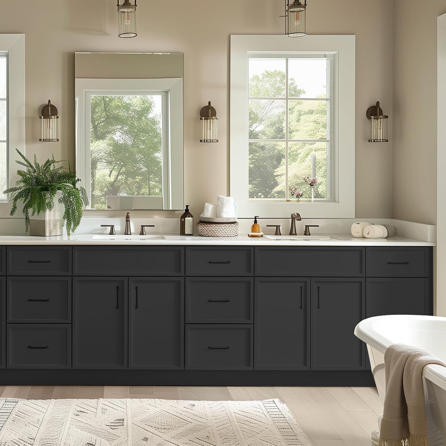 Solid Wood RTA Bathroom Vanity Sink Base Cabinet Sink Storage Cabinet with 2 Doors and 3 Left Drawers, Freestanding Bathroom Cabinet（Charcoal Black, 42'W × 21'D × 34-1/2'H