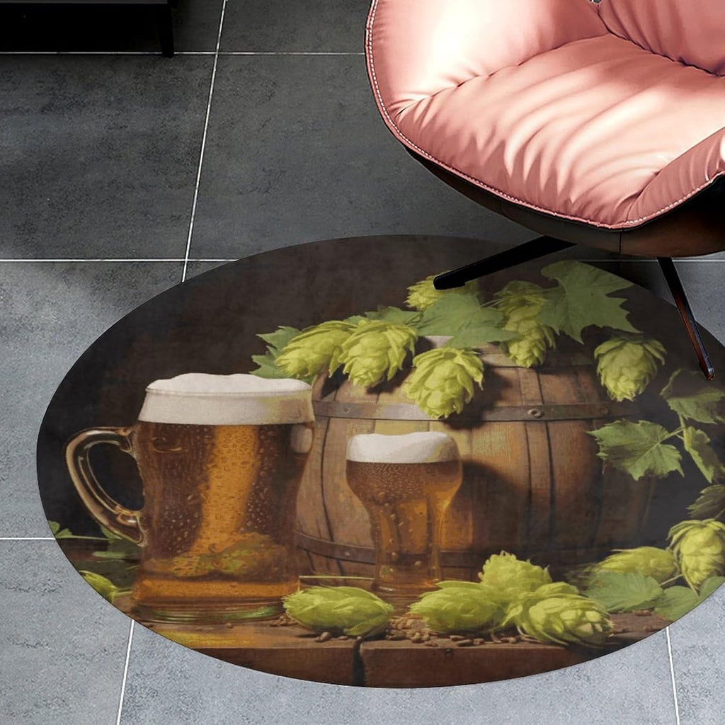 Beer and Hop Cones Coral Velvet Round Floor Mat Non-Slip Bath Rug Floor Covering for Bathroom Vanity Guest Suite & Vacation Home