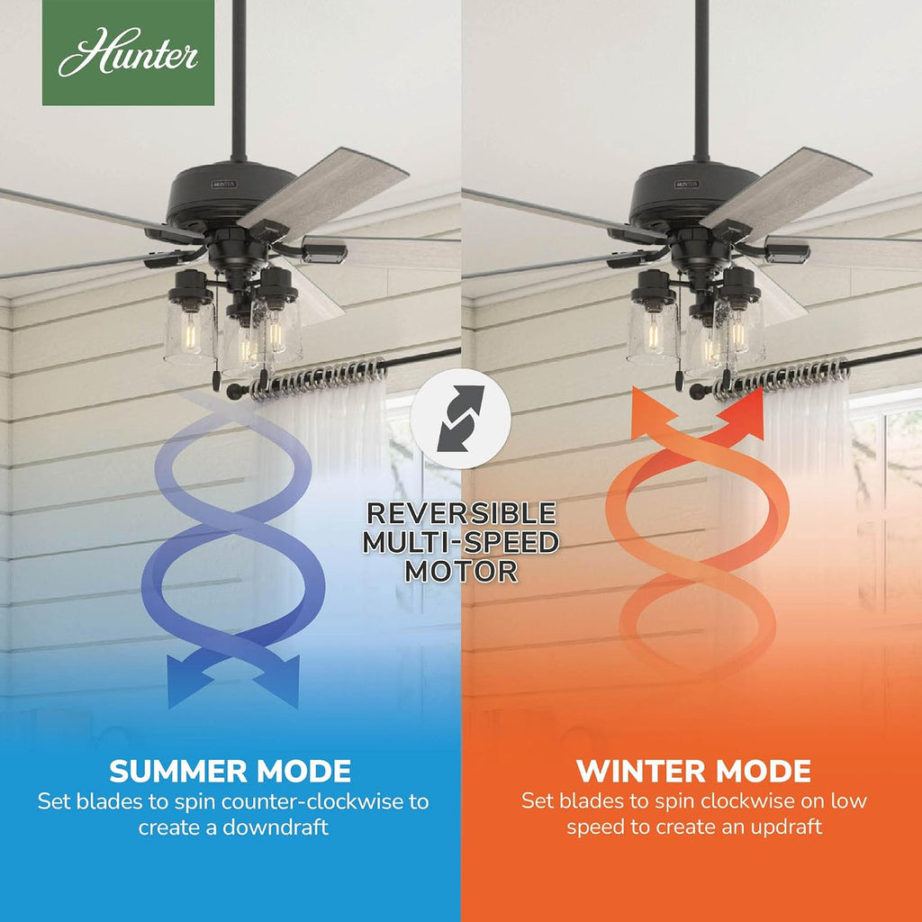 Hunter 52 inch Indoor Ceiling Fan with LED Lights - Bronze Ceiling Fan with Pull Chain, For Bedroom, Living Room, or Kitchen, Standard Mount, No Remote, 5 Blades - Hartland 50311, Noble Bronze