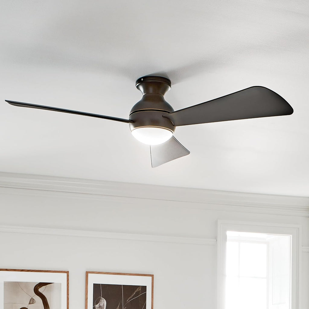 Kichler Sola 54' LED Indoor Outdoor Ceiling Fan In Old Bronze®, 3-Blade, 3000K, (54' W x 11' H), 330152OZ
