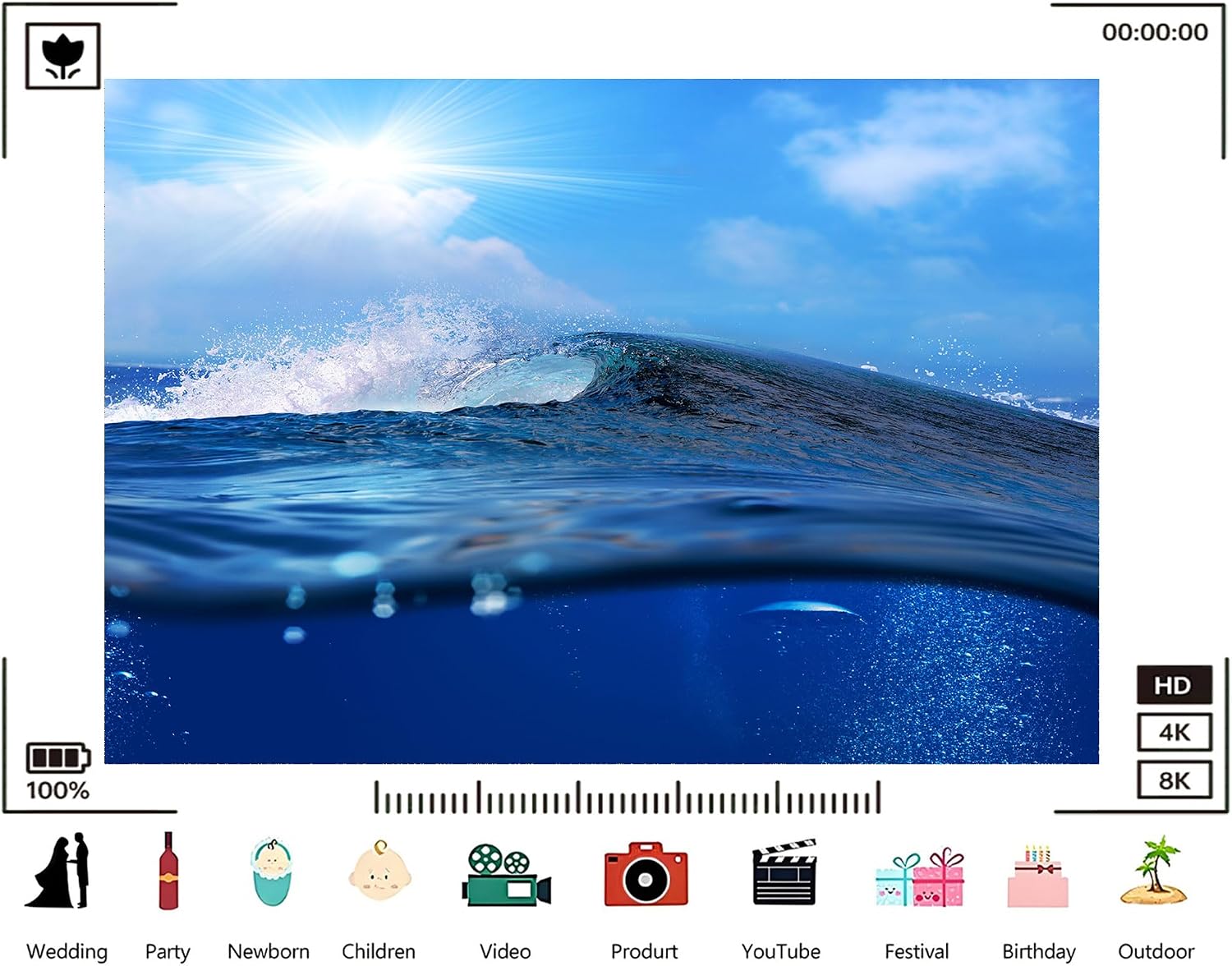 Trykid 20x10ft Bright Blue Ocean Wave Backdrop Sunlit Sparkling Clear Photography Background Summer Seaside Tapestry Party Decoration Photo Studio Prop Fabric