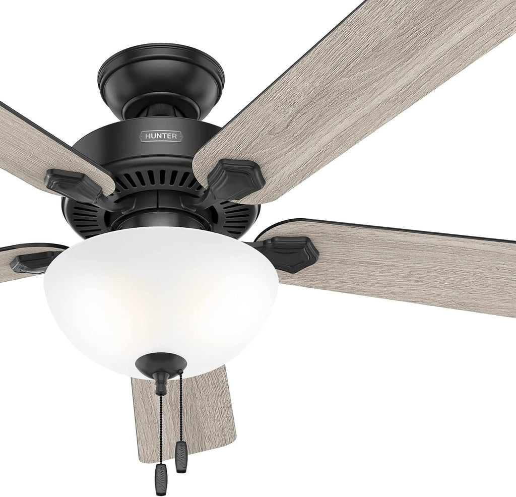 Hunter Fan 52 Inch Casual Matte Black Finish Indoor Ceiling Fan with LED Light Kit and Pull Chain (Renewed)