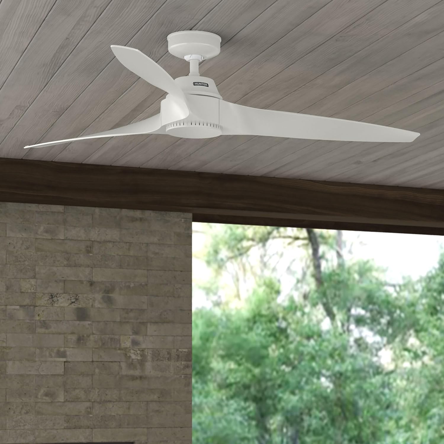Hunter Fan 60 inch Ceiling Fan with No Light, Outdoor or Indoor White Ceiling Fan for Porch, Living Room, Office, Kitchen, Garage, 3 Blades (Renewed)