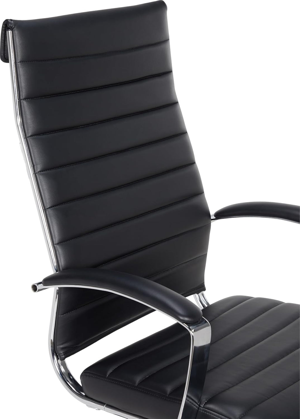 Amazon Basics High-Back Swivel Office Chair with Lumbar Support, Ergonomic Ribbed Faux Leather, Adjustable Height, 45.25' x 24.75' x 23.25', Black
