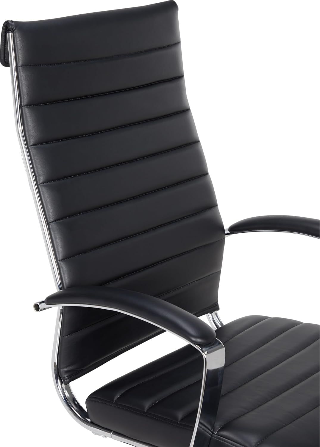 Amazon Basics High-Back Swivel Office Chair with Lumbar Support, Ergonomic Ribbed Faux Leather, Adjustable Height, 45.25' x 24.75' x 23.25', Black