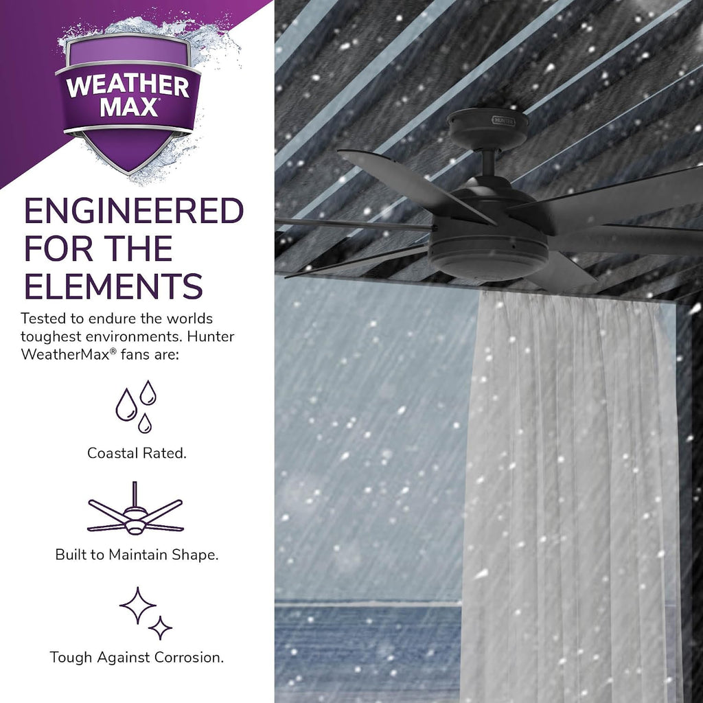 Hunter 52 inch Jetty Matte Black Wet Rated Ceiling Fan and Wall Control