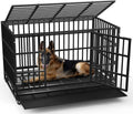 LEMBERI 48 Inch Heavy Duty Indestructible Dog Crate, 500lbs Capacity Escape Proof Double Door Kennel with Lockable Wheels, 36' Tall XL Dog Cage with 0.8' Steel Tubes, Removable Tray, Black