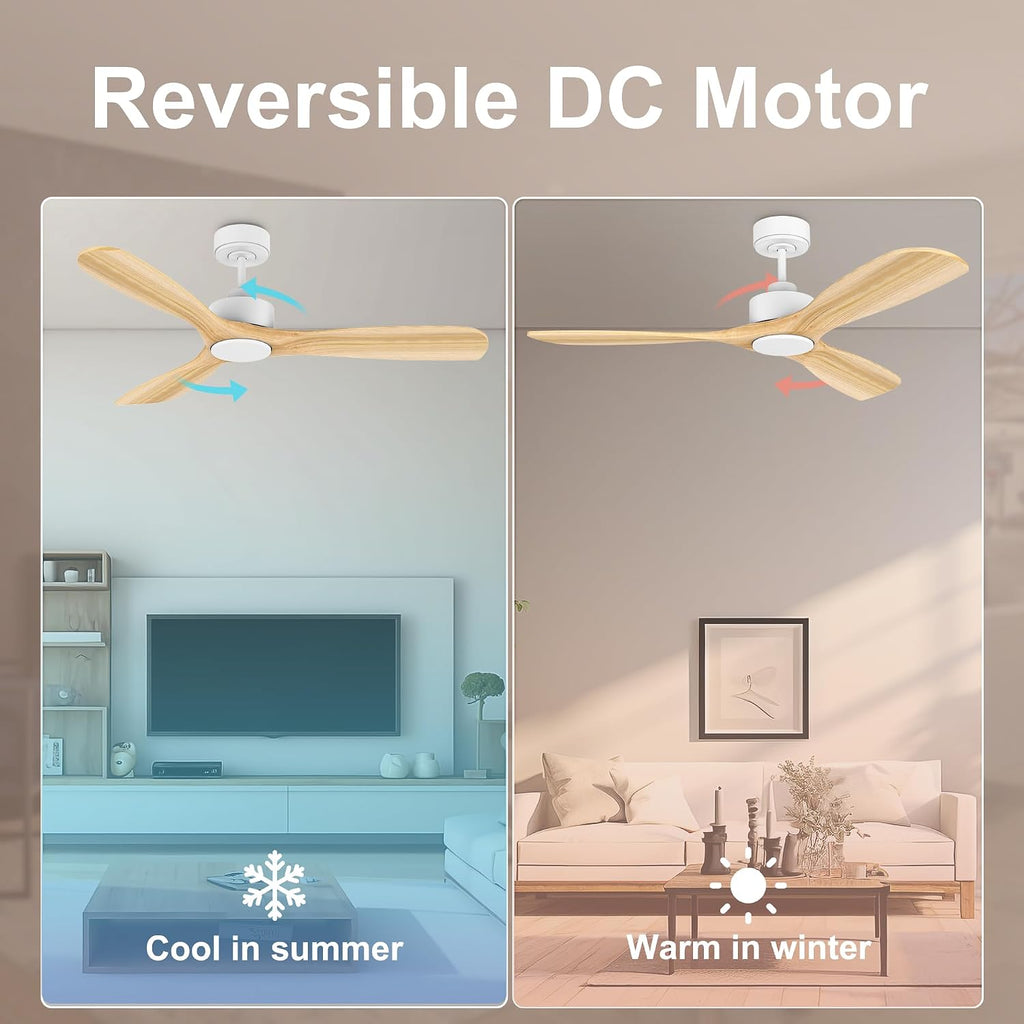 Hoenofly 52' Wood Smart Ceiling Fans with Lights Remote,Quiet DC Motor,Outdoor Indoor Ceiling Fan,Voice Control via WIFI Alexa App,Dimmable,Modern Light Wood Ceiling Fan for Bedroom Patio Porch