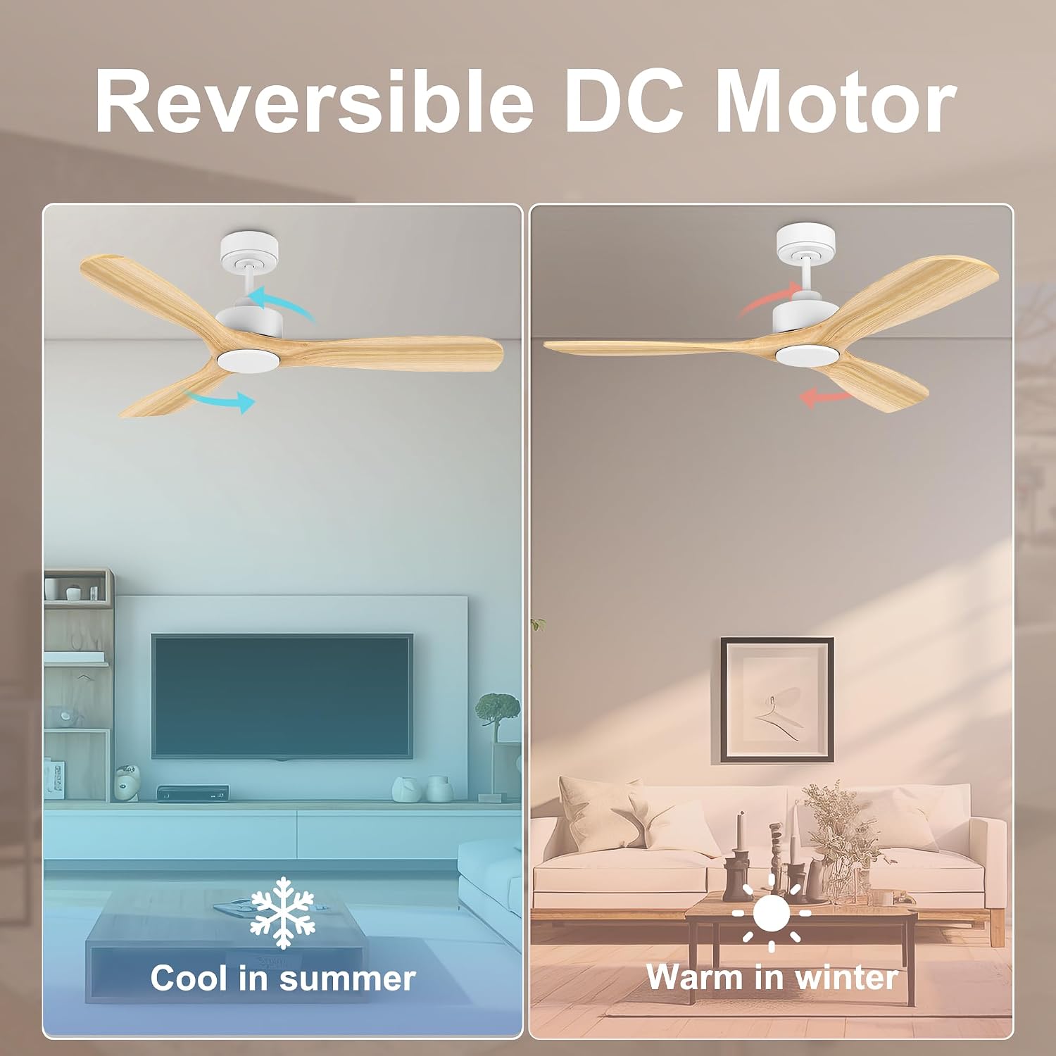 Hoenofly 52' Wood Smart Ceiling Fans with Lights Remote,Quiet DC Motor,Outdoor Indoor Ceiling Fan,Voice Control via WIFI Alexa App,Dimmable,Modern Light Wood Ceiling Fan for Bedroom Patio Porch