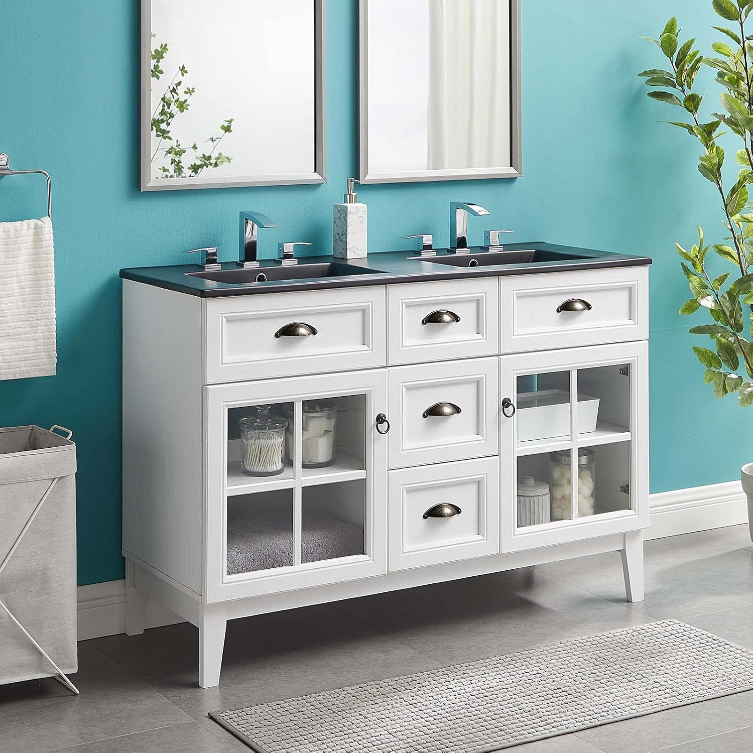 Sink Vanity Cabinet, Wood, White Black, Modern Contemporary, Hotel Bedroom Bathroom Master Suite