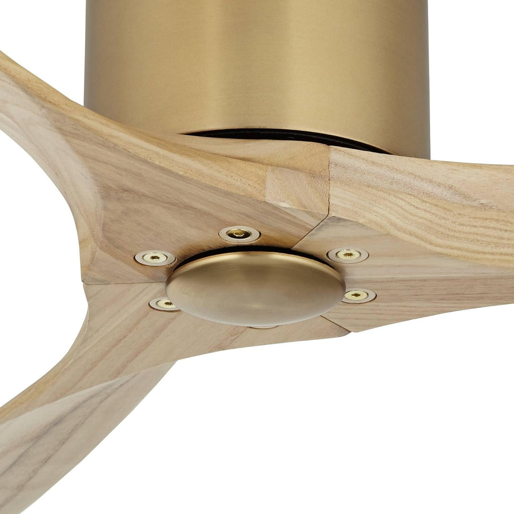Casa Vieja 52' Windspun Modern Indoor Ceiling Fan 3 Blade Remote Control Soft Brass Finish Wood Blades Bedroom Living Room Kitchen Dining Office Hugger DC Motor Flush Mount Family Shop Low Profile