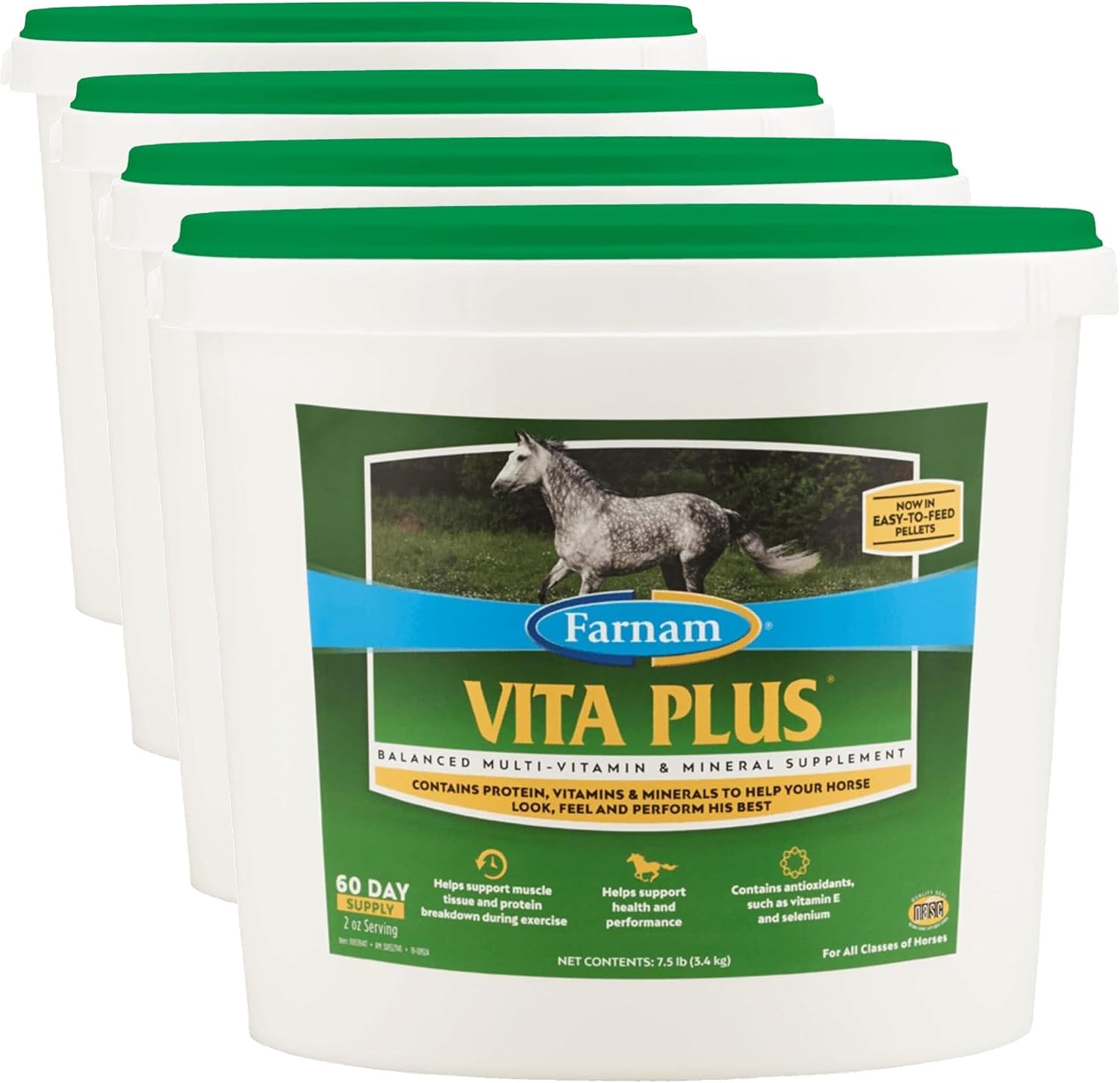Farnam Vita Plus Balanced Multi-Vitamin & Mineral Horse Supplement, Provides Balanced Nutrition to Support Overall Health and Performance, 7.5 pounds, 60 Day Supply| (Pack of 4)