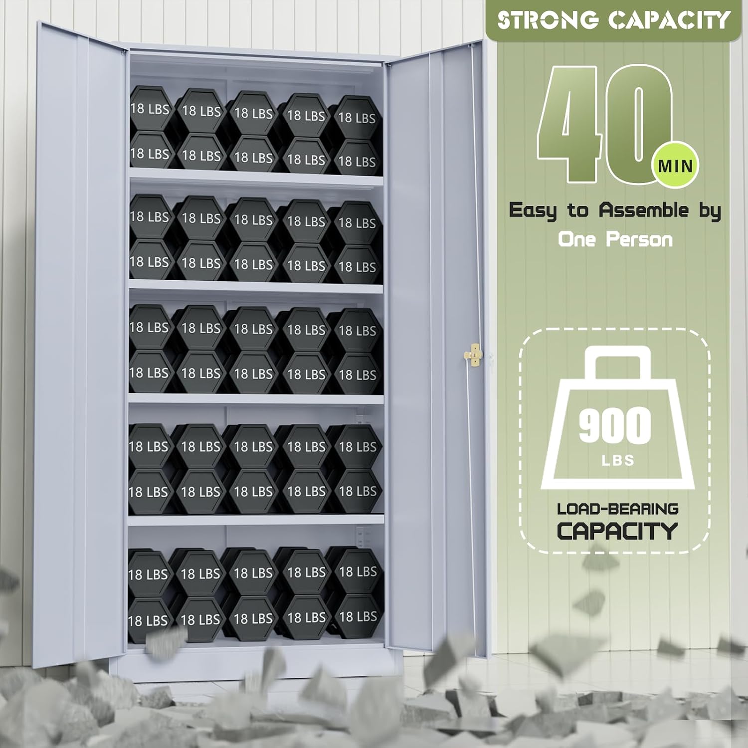 SUNCROWN 72' Metal Storage Cabinet - Heavy-Duty Metal Garage Cabinet with 4 Adjustable Shelves & 2 Doors for Tools, Office, Home, Workshop,Cement Grey