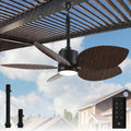 Parrot Uncle 42 Inch Outdoor Palm Leaf Ceiling Fan,IP66 Outdoor Waterproof Ceiling Fan with Light,3CCT 6-Speed Quite DC Motor, Wet Rated Plug in Fans for Patios Porch Pergola (Brown & Black)