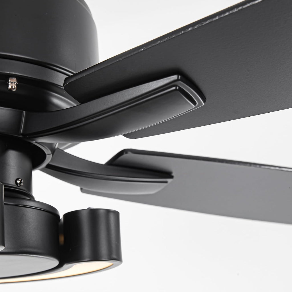 52 Inch Black Ceiling Fans with Lights and Remote - Creative Modern Ceiling Fan for Bedroom Living Room with 3CCT, 6 Speeds, Quiet, Dual-Sided Reversible 5 Blades Indoor Outdoor Chandelier Fan