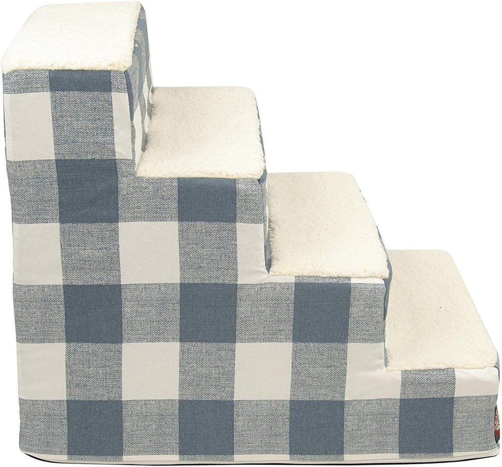 Majestic Pet 4 Step Portable Dog Stairs for Small Dogs to get on Bed Supports 250 lbs or Less – Dog Steps for High Bed with Machine Washable Cover –Pet Stairs for Cats Anderson Check Gunmetal Blue