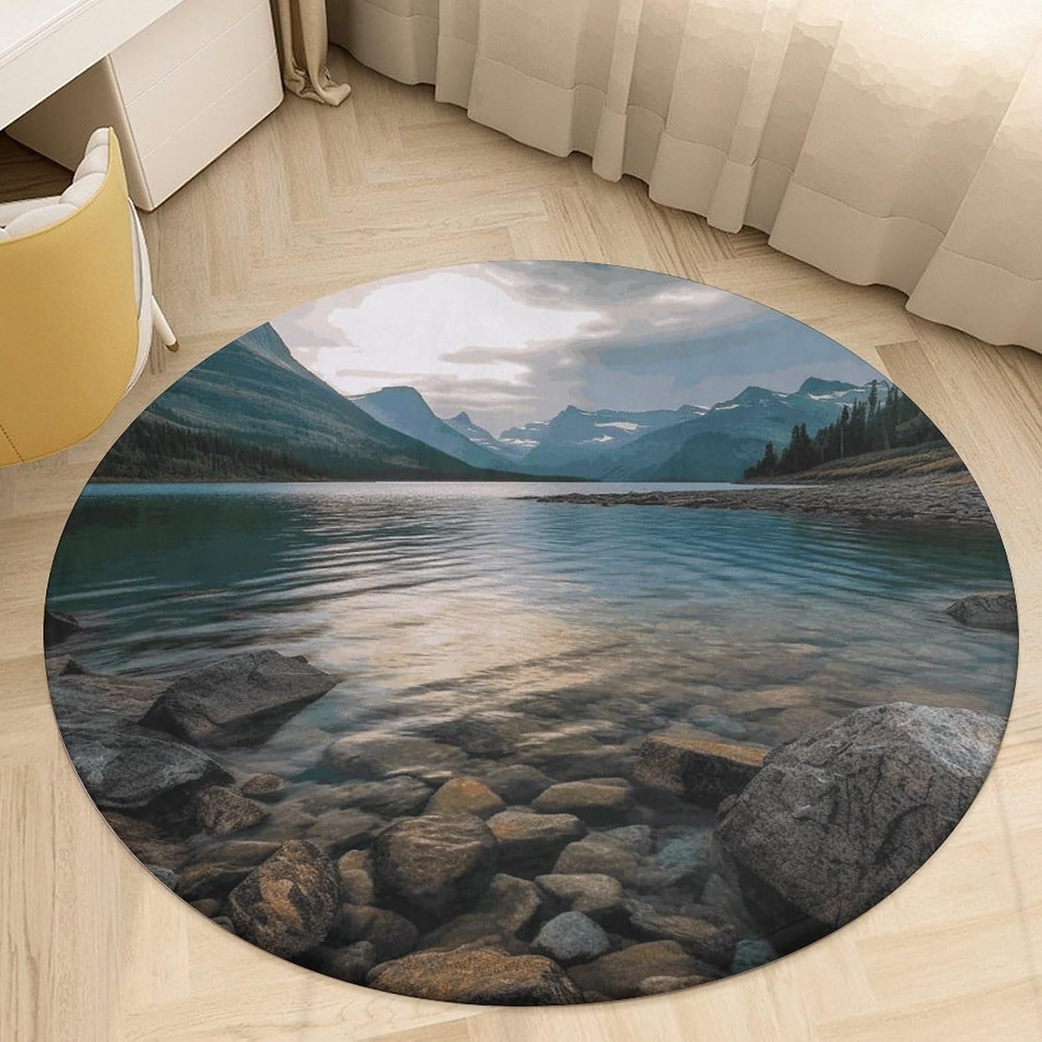 Glacier National Park Coral Velvet Round Floor Mat Non-Slip Bath Rug Floor Covering for Bathroom Vanity Guest Suite & Vacation Home