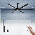84In Large Ceiling Fan with Black Aluminum Blades,Industrial Ceiling Fan with Dimmable Light,12'/24' Downrod,Extension Coupler,6 Speed,Noiseless DC Motor Indoor Outdoor Covered Patio,Commercial