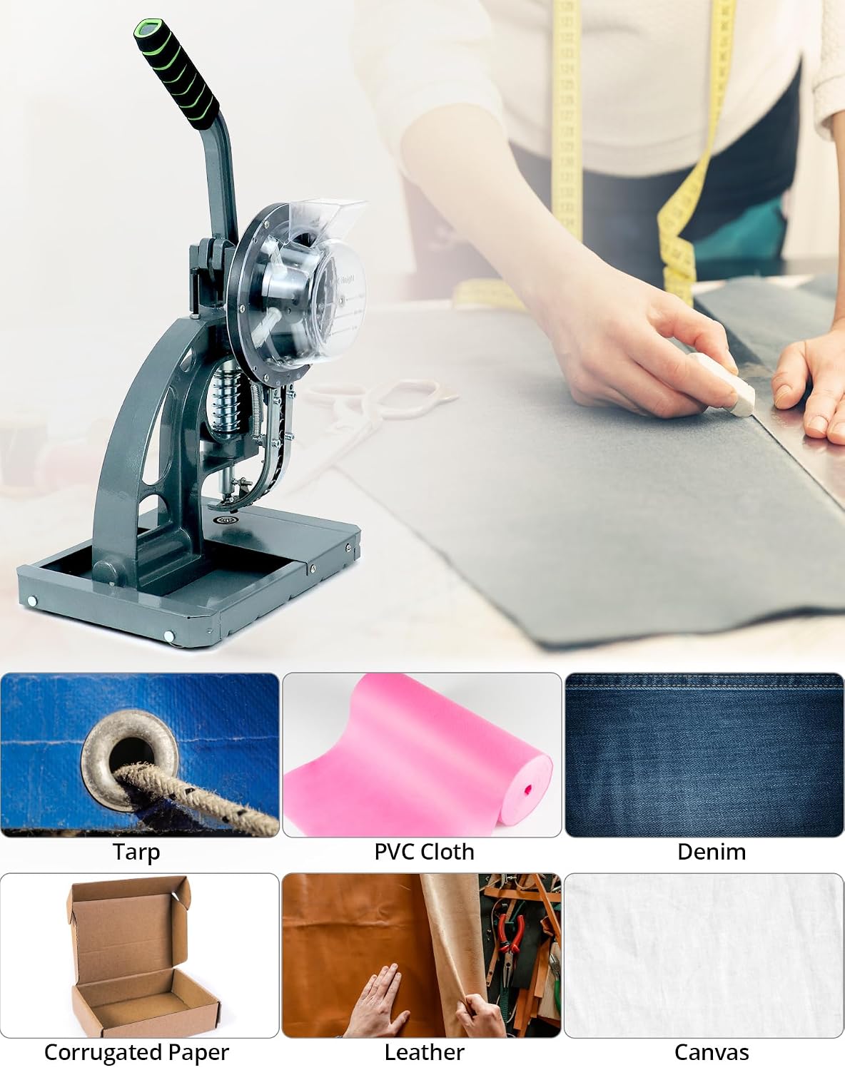 QWORK Semi-Automatic Grommet Machine, Heavy Duty Hand Press Eyelet Grommet Machine, Puncher Eyelet Feeding Tool, with 5000PCS 3/8'(10MM) Grommet for Banner, Awning, Poster